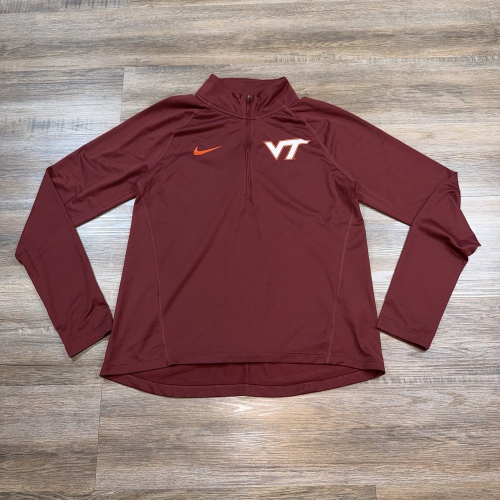 Nike Virginia Tech Hokies Shirt Womens M Quarter Zip Maroon DRY-FIT VT Logo NCAA